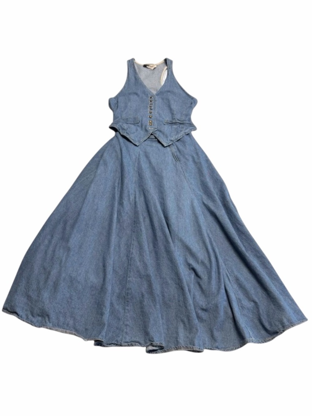 Vintage 90’s Denim Maxi Dress Women’s 9/10 Cottage Western Farmhouse Prairie